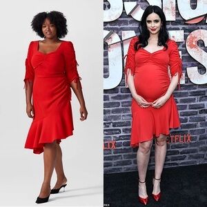 RODARTE X US Sweetheart Neck Ruched Tie Detail Draped Ruffle Fitted Midi Dress M